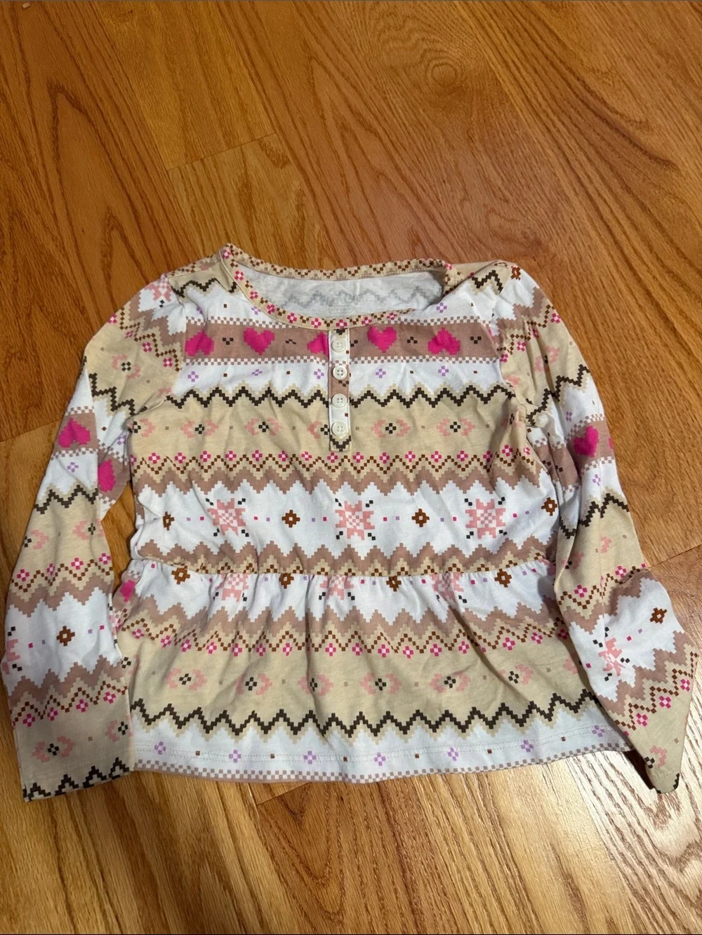 The Children's Place Beige and Pink Fair Isle Heart Sweater Top